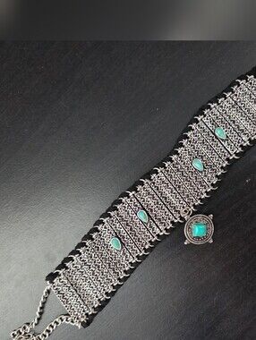 Free People Silver Turquoise Wide Boho Choker